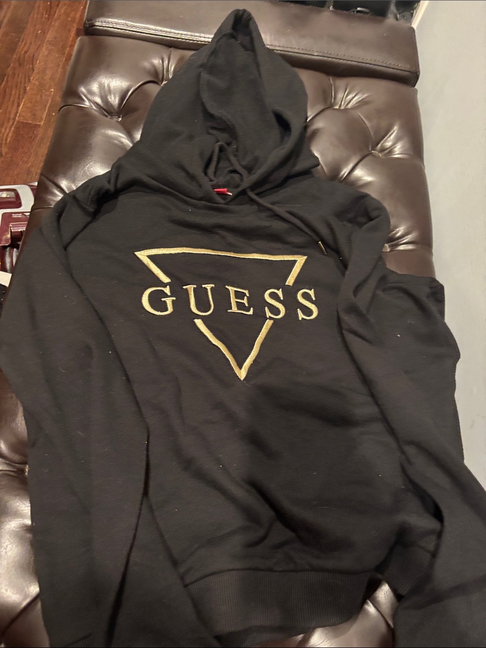 GUESS women’s Black Hoodie with Gold Logo